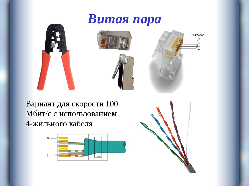 Схема обжатия четырехжильной витой пары