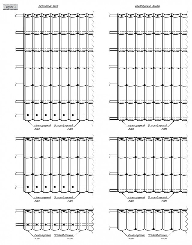 Схема крепления листов металлочерепицы
