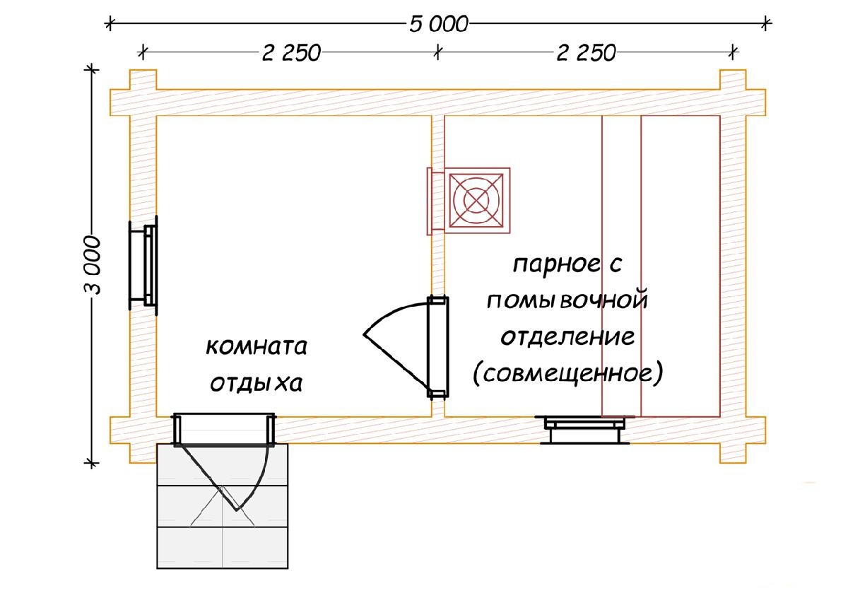 План бани 5х4 мойка и парилка