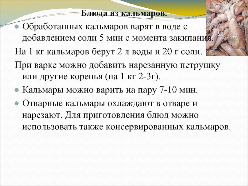 Сколько варить кальмары после закипания. Потери при варке кальмара. Обработка кальмаров кратко. Процент отхода кальмара.